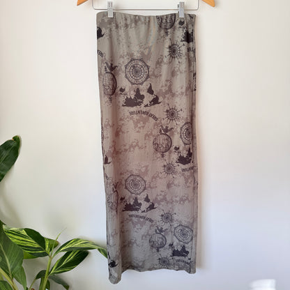 Mirrou Khaki Adventure Print Sheer Midi Skirt – Size M