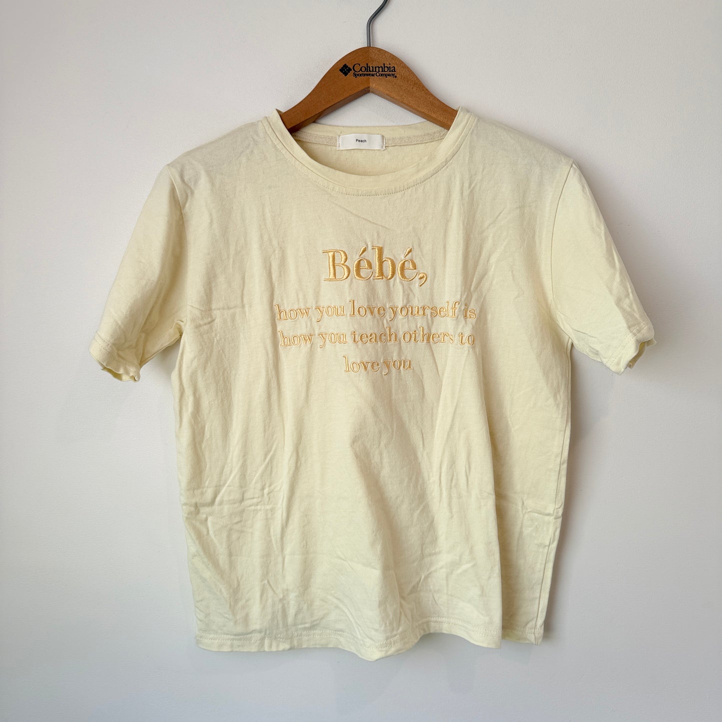 Peach Size U/Arm to U/Arm 49cm Light Yellow Cotton T-Shirt