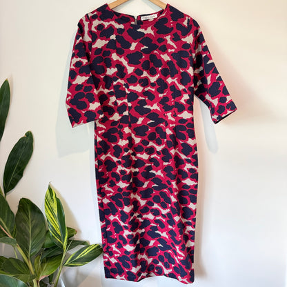 Carlson Size 12 Red, Black & White Print Midi Dress