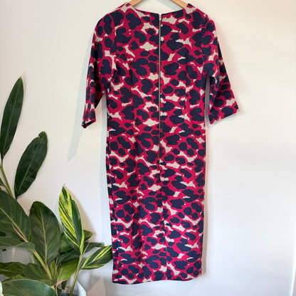 Carlson Size 12 Red, Black & White Print Midi Dress