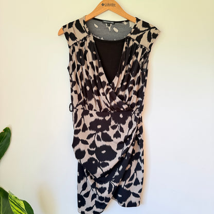 Rebecca Ruby Black and Tan Floral Print Dress - S