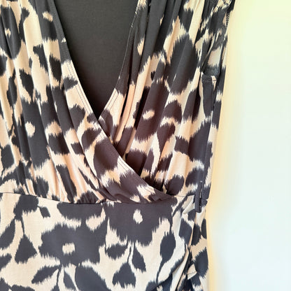 Rebecca Ruby Black and Tan Floral Print Dress - S