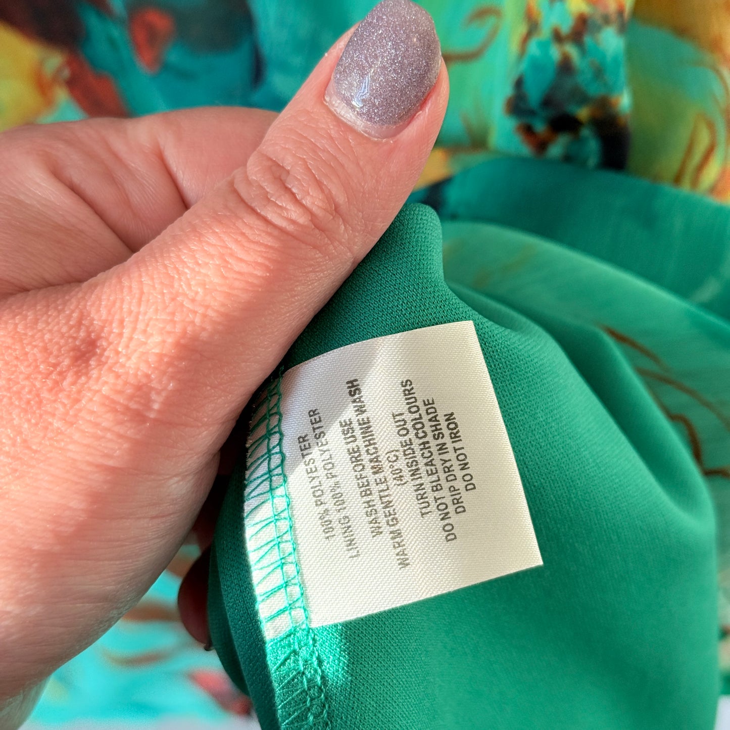 Ella Classic Size S Turquoise Floral Dress with Sheer Sleeves