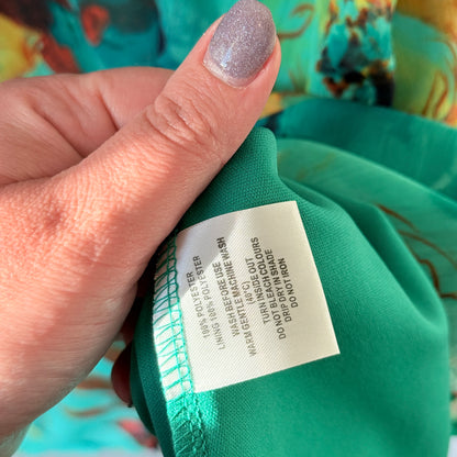 Ella Classic Size S Turquoise Floral Dress with Sheer Sleeves