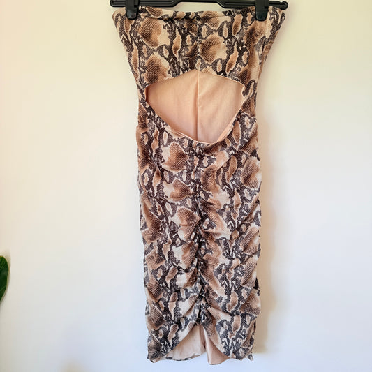 Tiger Mist Snake Print Strapless Ruched Dress - Size S