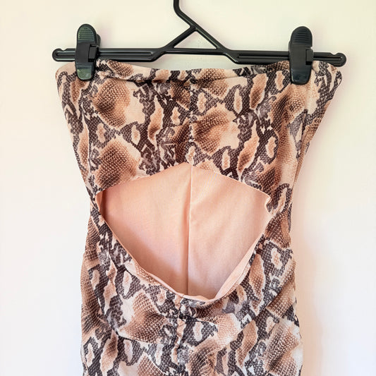 Tiger Mist Snake Print Strapless Ruched Dress - Size S