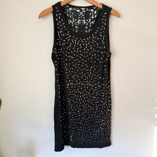 Brand Unknown Black Sleeveless Gold Embellished Top Size U/Arm to U/Arm 46cm