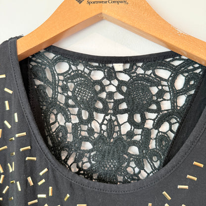 Brand Unknown Black Sleeveless Gold Embellished Top Size U/Arm to U/Arm 46cm