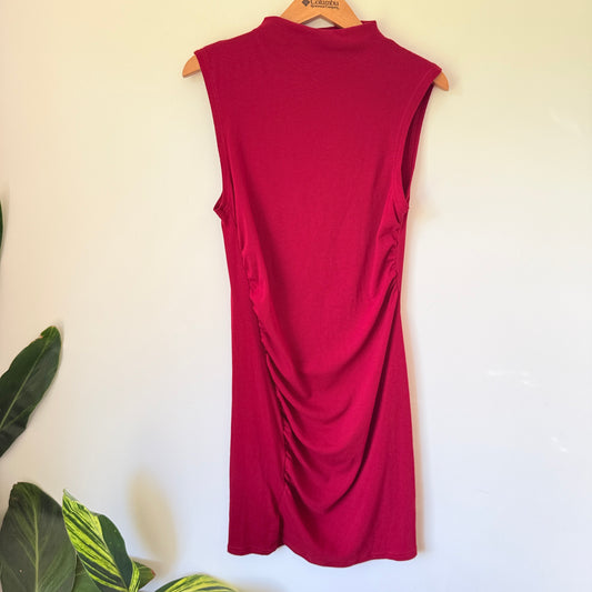 SHEIN High Neck Ruched Midi Dress Red - Size M