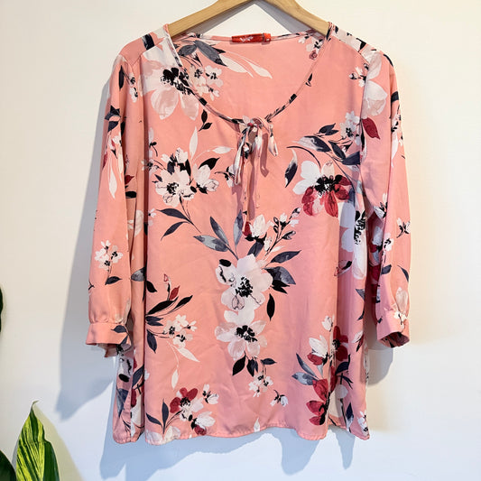 Millers Size 16 Pink Floral Tie-Neck Blouse
