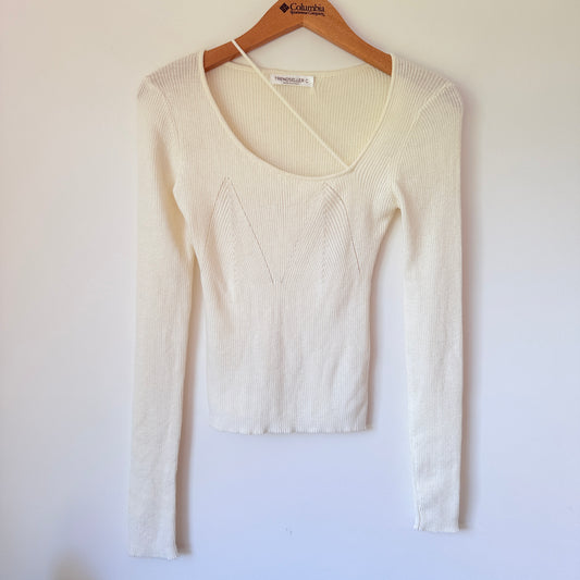 TRENDSELLER C Cream Ribbed Knit Criss-Cross Top - 35cm U/Arm
