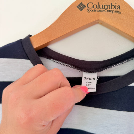 Shein Teen Navy/White Striped Short Sleeve T-Shirt - Size 15Y