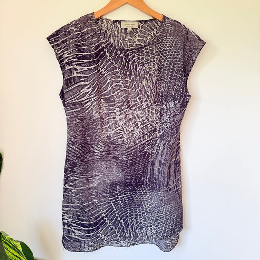 Veronika Maine Black/White Animal Print Sheer Dress - Size 6