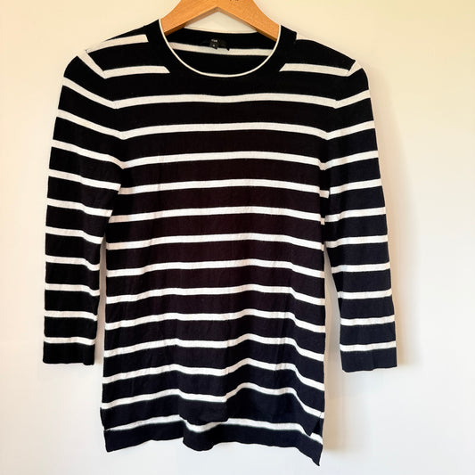 CUE 3/4 Sleeve Knit Sweater Black White Stripe - Size S