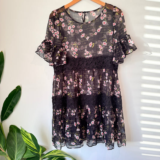 Brand Unknown Size U/Arm 46cm Black Sheer Mini Dress