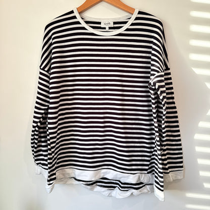 Seed Size XL Black and White Striped Long-Sleeve Blouse