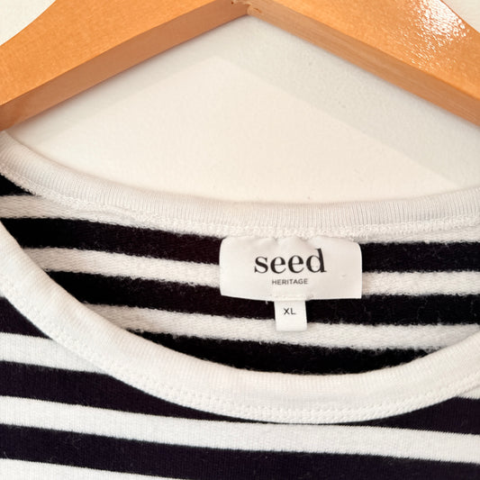 Seed Size XL Black and White Striped Long-Sleeve Blouse