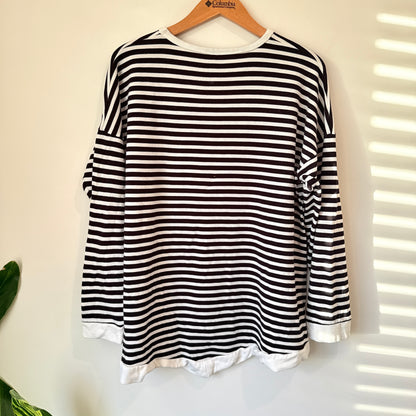 Seed Size XL Black and White Striped Long-Sleeve Blouse