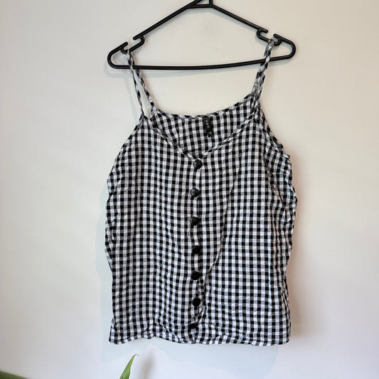 H&H Gingham Button Front Cami Top Black & White - Size 18