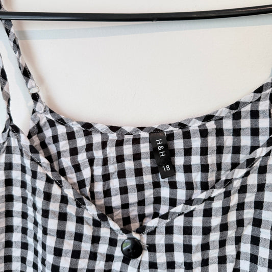 H&H Gingham Button Front Cami Top Black & White - Size 18