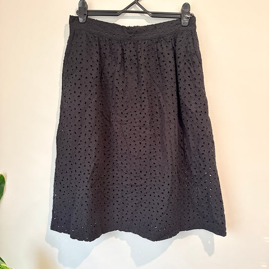Zara Size XL Black Eyelet Lace A-Line Midi Skirt