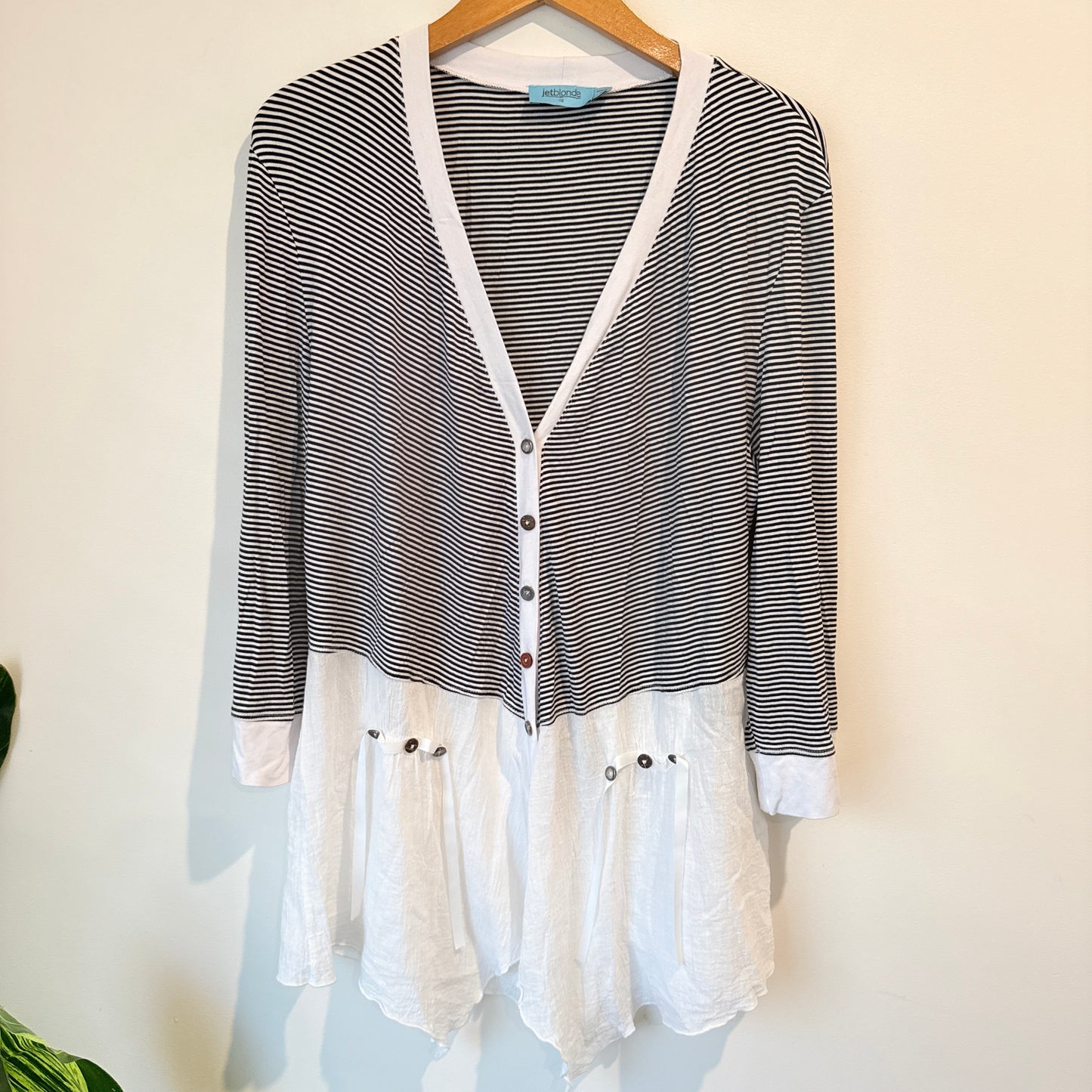 Jetblonde Size 10 Black and White Striped Cardigan