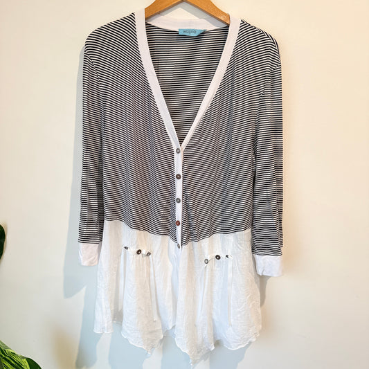 Jetblonde Size 10 Black and White Striped Cardigan