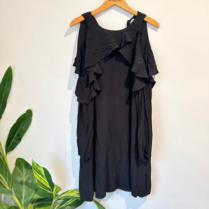 RUBY Cold Shoulder Ruffle Dress (Black) - Size 12