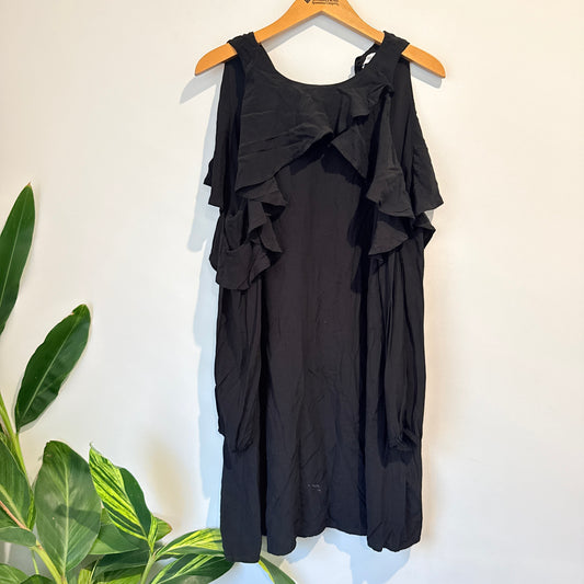 RUBY Cold Shoulder Ruffle Dress (Black) - Size 12
