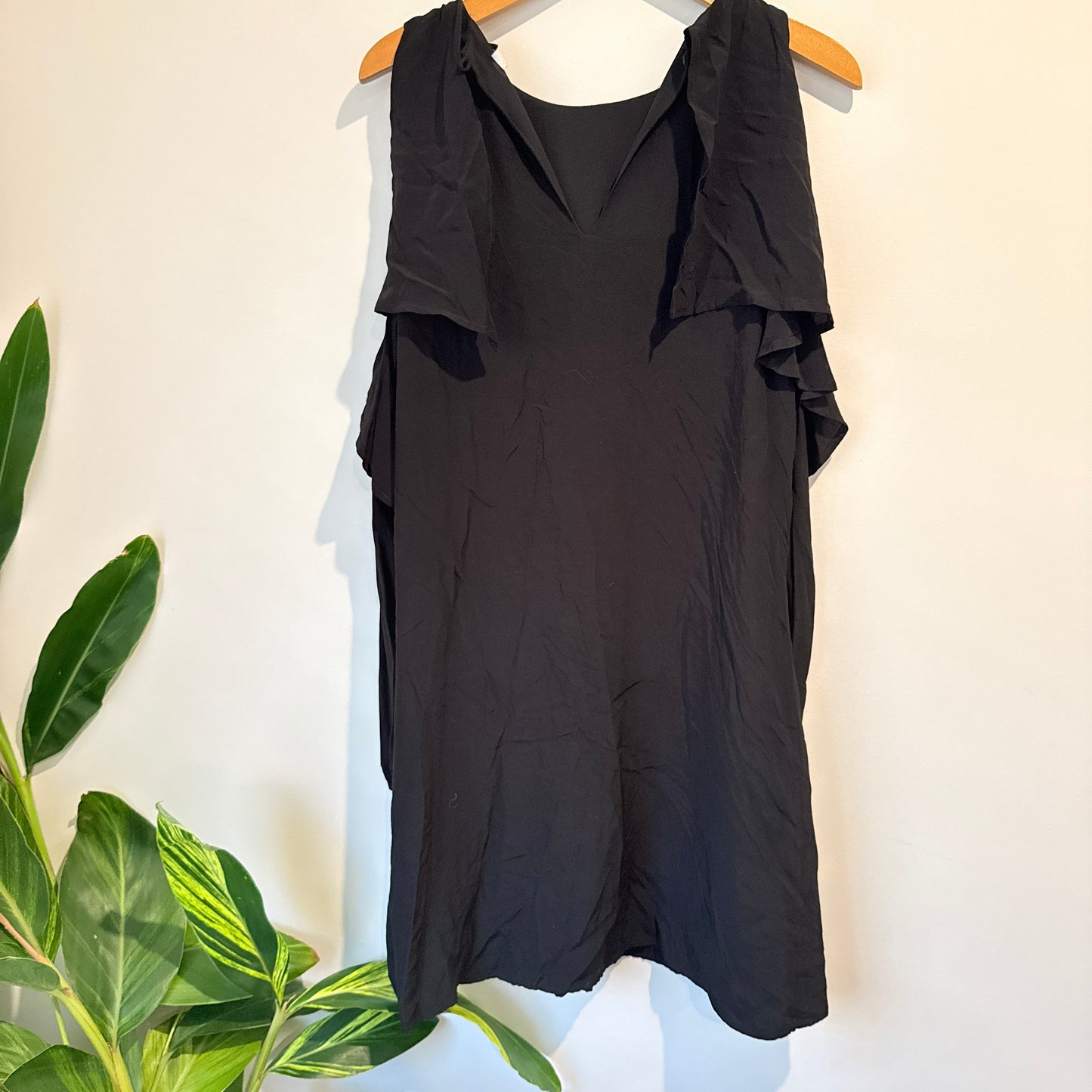 RUBY Cold Shoulder Ruffle Dress (Black) - Size 12