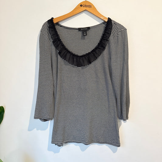 WHITE HOUSE BLACK MARKET Ruffle Trim Striped Top - Size S