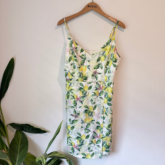 Pagani Lemon Print Dress White & Yellow - Size 12