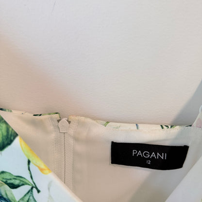 Pagani Lemon Print Dress White & Yellow - Size 12