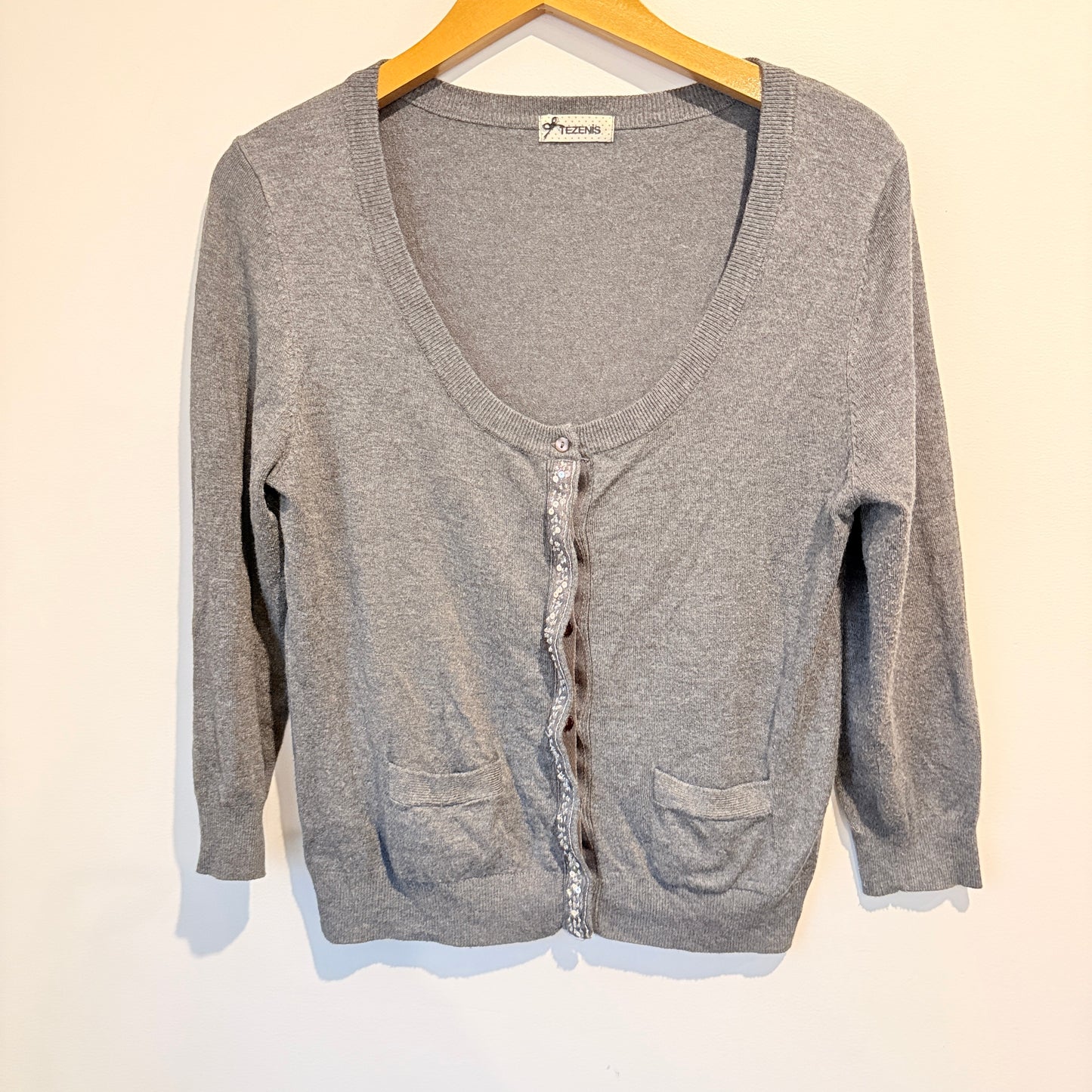 TEZENIS Embellished Button Cardigan (Grey) - Size M