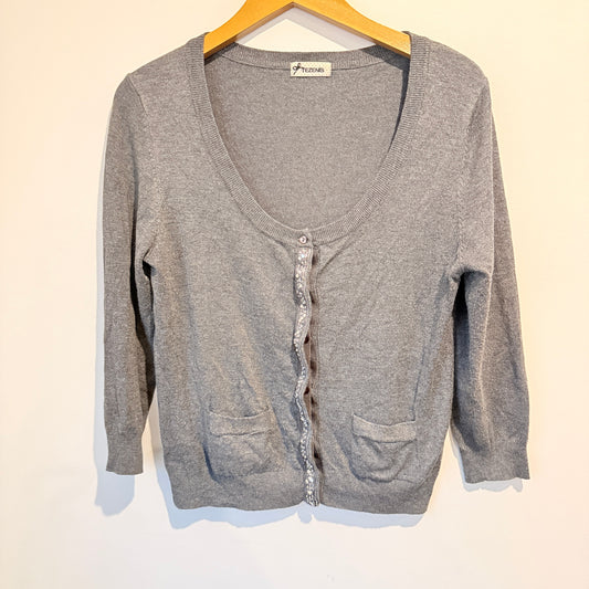 TEZENIS Embellished Button Cardigan (Grey) - Size M