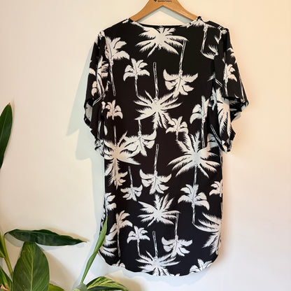 Home-lee Palm Tree Print Tunic Black & White - Size 8