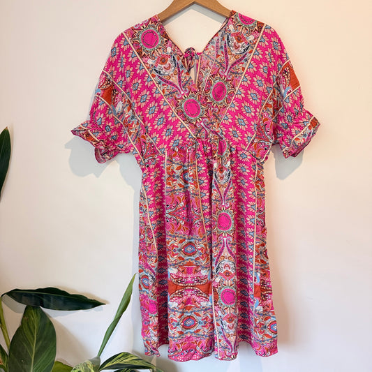 Paisley Print Viscose V-Neck Dress  - 44cm U/arm to U/arm