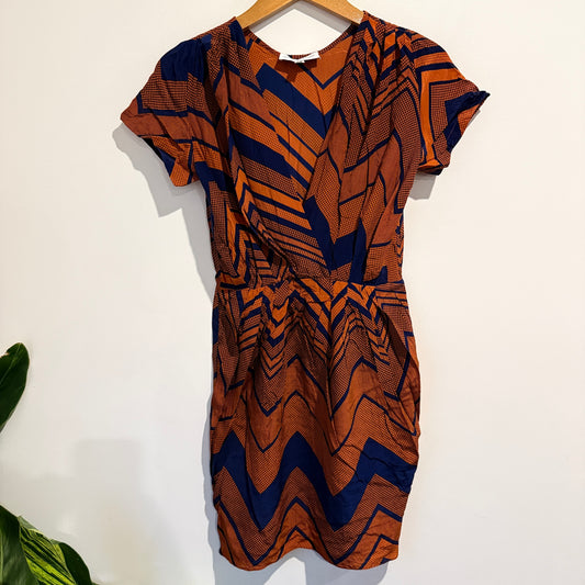 Amanda Uprichard Orange and Navy Zigzag Mini Dress - XS