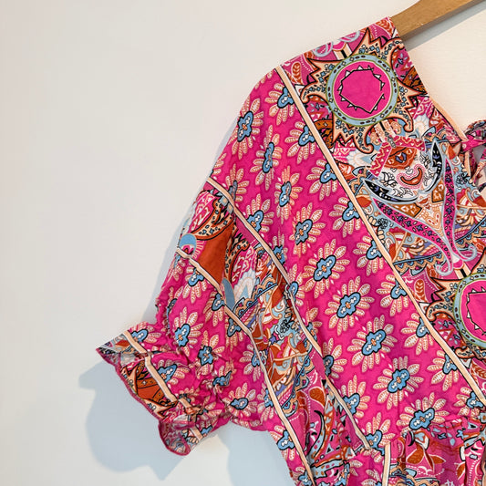 Paisley Print Viscose V-Neck Dress  - 44cm U/arm to U/arm