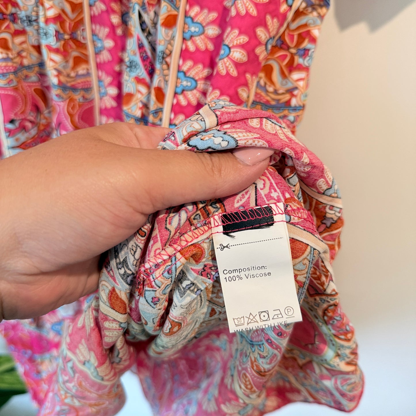 Paisley Print Viscose V-Neck Dress  - 44cm U/arm to U/arm