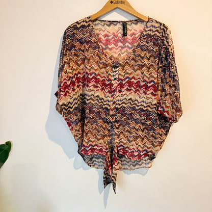 Twin Rivers Size 12 Sheer V-Neck Blouse