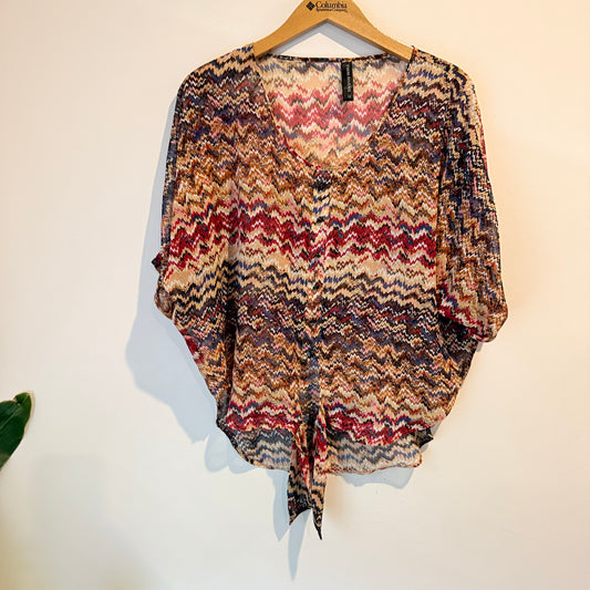 Twin Rivers Size 12 Sheer V-Neck Blouse