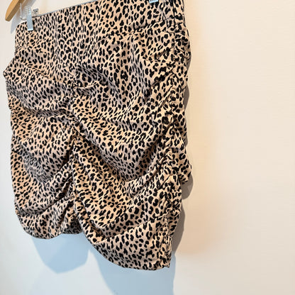 Zara Leopard Print Ruched Bodycon Mini Skirt XL