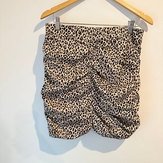 Zara Leopard Print Ruched Bodycon Mini Skirt XL