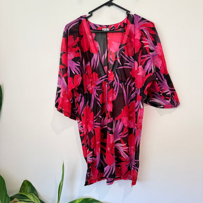 Madison NY Tropical Floral Print One Size Kaftan