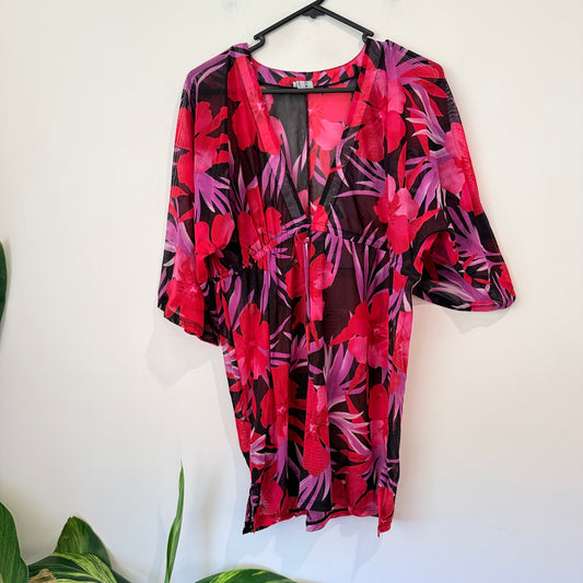Madison NY Tropical Floral Print One Size Kaftan