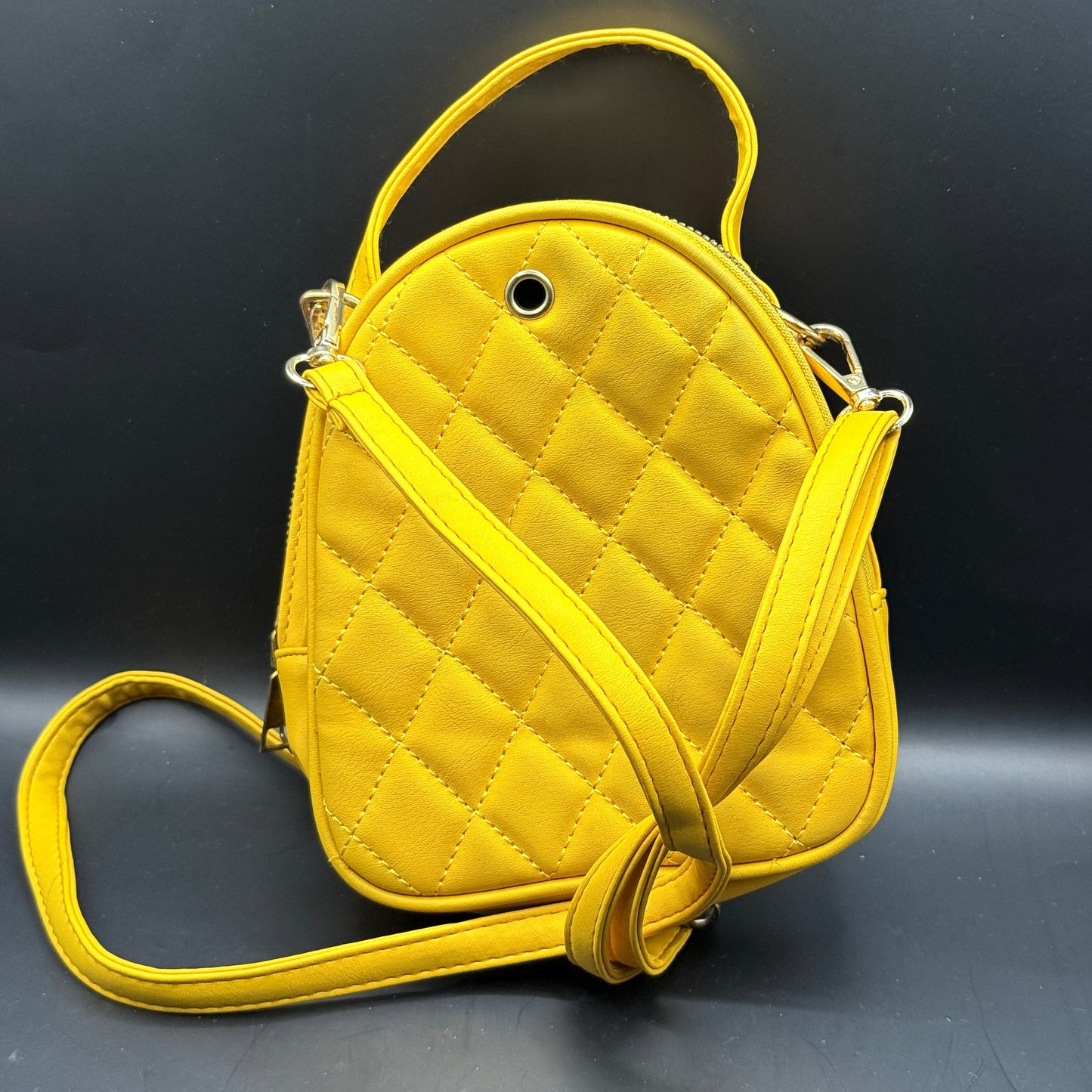 Mustard Yellow Quilted Mini Backpack Crossbody Bag