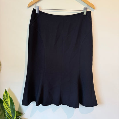 Jaeger Size 14 Black Career Flared Ruffled Skirt