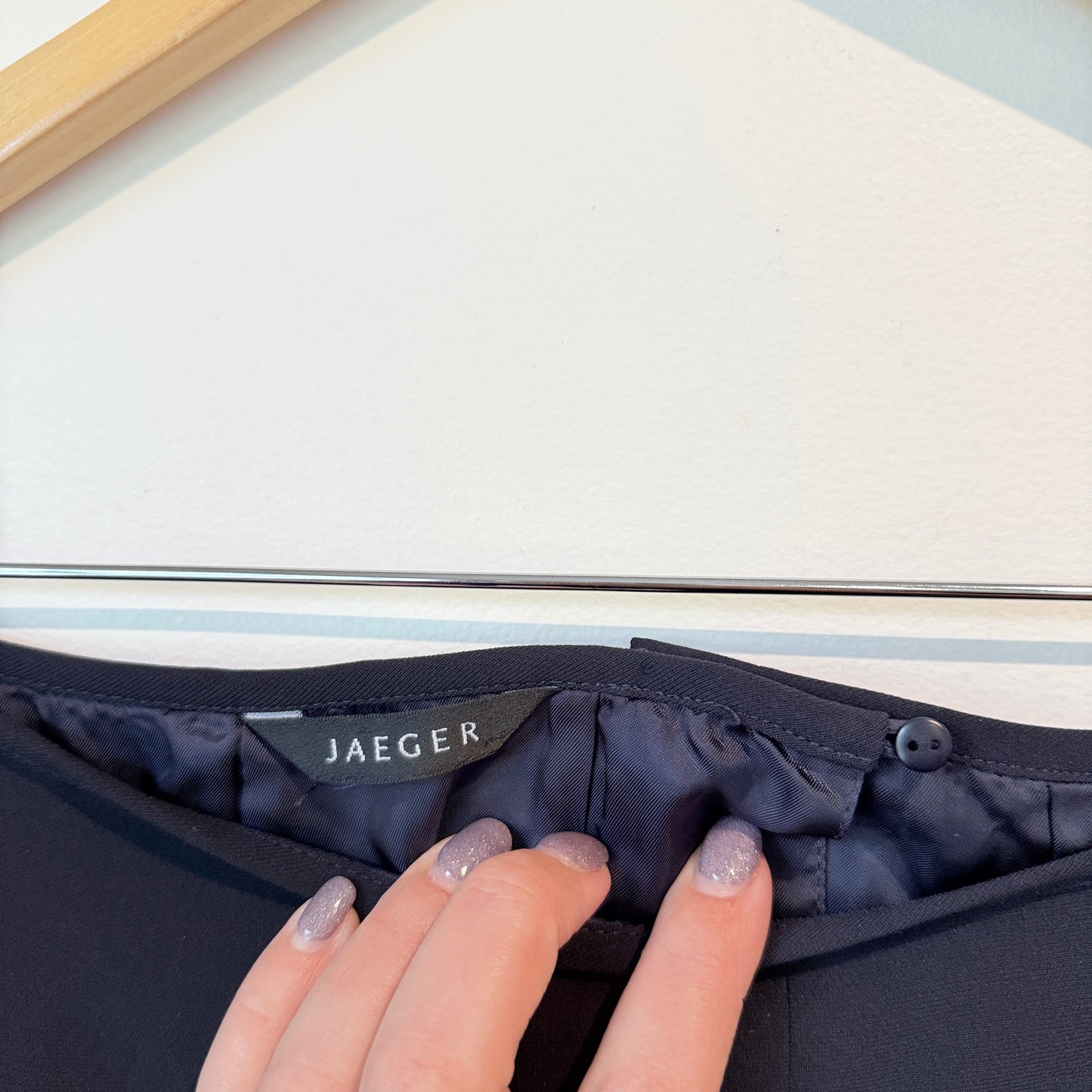 Jaeger Size 14 Black Career Flared Ruffled Skirt