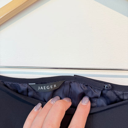 Jaeger Size 14 Black Career Flared Ruffled Skirt